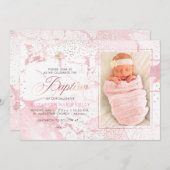 Invitation PixDezines Blush Marble+Confetti/Baptême (Devant / Derrière)
