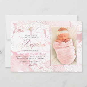 Invitation PixDezines Blush Marble+Confetti/Baptême