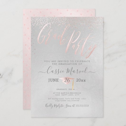 Invitation PixDezines Blush Pink 2019 Grad Party (Devant / Derrière)