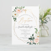 Invitation PixDezines Blush Pink Aquarelle Flowers Baptême (Debout devant)