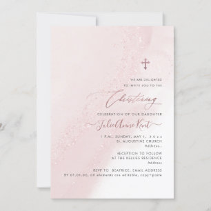 Invitation PixDezines Blush Rose Rose Gold Christening