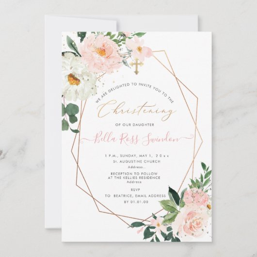 Invitation PixDezines Blush Watercolor Flowers Christening (Devant)