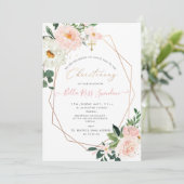 Invitation PixDezines Blush Watercolor Flowers Christening (Debout devant)