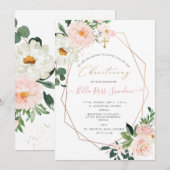 Invitation PixDezines Blush Watercolor Flowers Christening (Devant / Derrière)