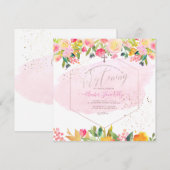 Invitation PixDezines Blush Watercolor Flowers Christening (Devant / Derrière)
