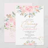 Invitation PixDezines Blush Watercolor Rose Christening (Devant / Derrière)