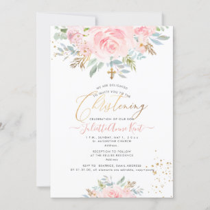 Invitation PixDezines Blush Watercolor Rose Christening