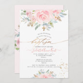 Invitation PixDezines Blush Watercolor Roses Baptême (Devant / Derrière)