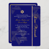 Invitation PixDezines Bnai Mitzvah/bleu foncé/or/do-it-yourse (Devant / Derrière)