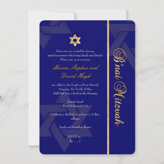 Invitation PixDezines Bnai Mitzvah/bleu foncé/or/do-it-yourse (Devant)