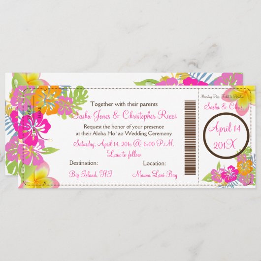 Invitation PixDezines Boarding Pass Hibiscus Leis/do-it-yours (Devant / Derrière)