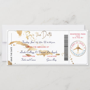 Invitation PixDezines Boarding Pass Save Date, Caribbean Map