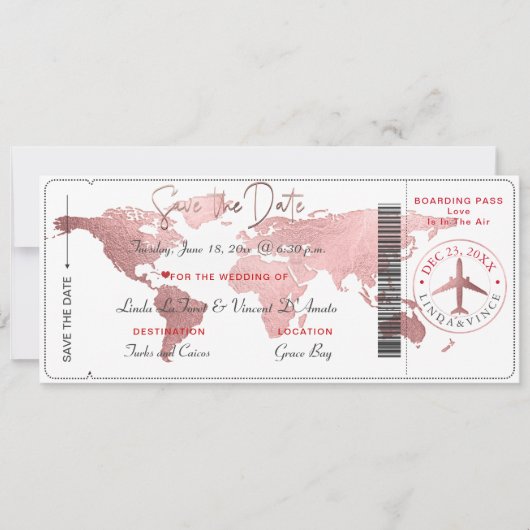 Invitation PixDezines Boarding Pass Save the Date, World Map (Devant)