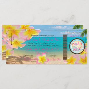 Invitation PixDezines BOARING PASS+PINK PLUMERIA+BEACH