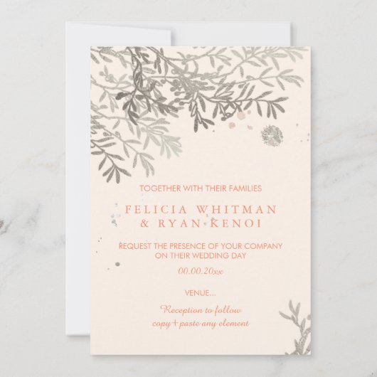 Invitation PixDezines Branches d'olivier/Faux Argent/do-it-yo (Dos)