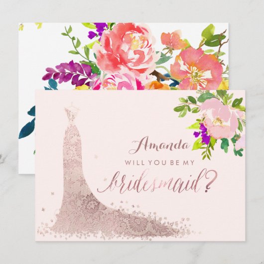 Invitation PixDezines Bridesmaid/Floral/Aquarelle/Printemps (Devant / Derrière)