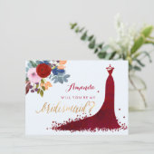 Invitation PixDezines Bridesmaid/Floral/Aquarelle/Rouge (Debout devant)