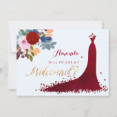 Invitation PixDezines Bridesmaid/Floral/Aquarelle/Rouge (Devant)