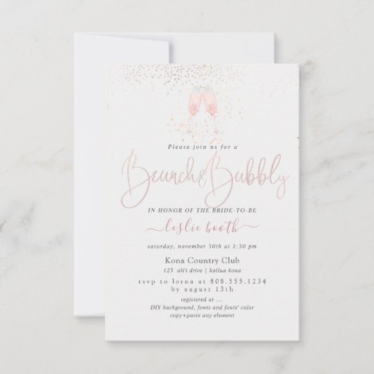 Invitation PixDezines Brunch+Bubbly Champagne rose (Devant)