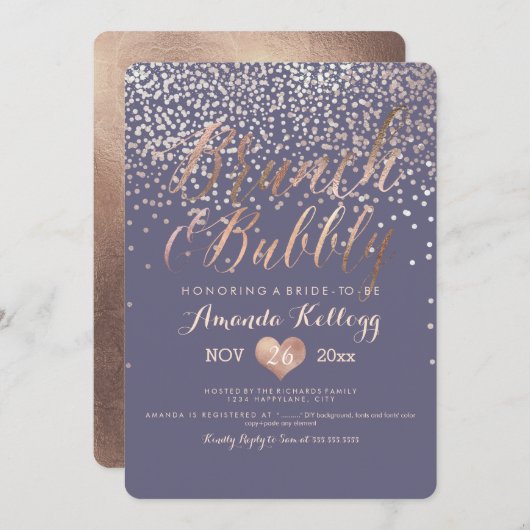 Invitation PixDezines Brunch & Bubbly ébloui en or Rose (Devant / Derrière)