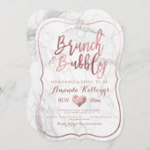 Invitation PixDezines Brunch Bubbly/Faux Rose Gold Marble (Devant / Derrière)