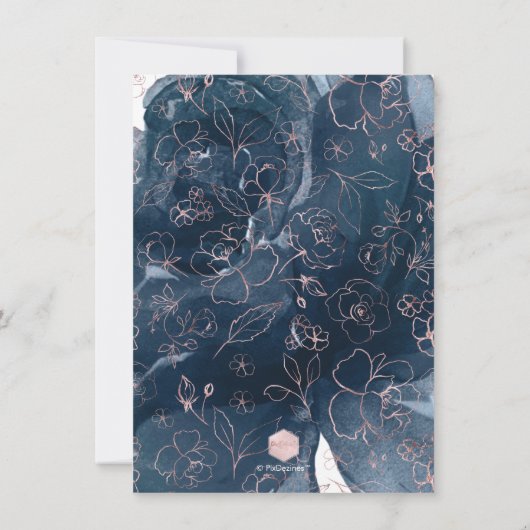 Invitation PixDezines Brunch Bubbly Navy Blush H2 fleurs (Dos)