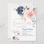 Invitation PixDezines Brunch Bubbly Navy Blush H2 fleurs (Devant)