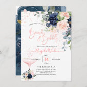 Invitation PixDezines Brunch Bubbly Navy Blush H2 fleurs Inv (Devant / Derrière)