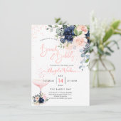 Invitation PixDezines Brunch Bubbly Navy Blush H2 fleurs Inv (Debout devant)