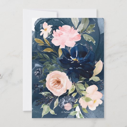 Invitation PixDezines Brunch Bubbly Navy Blush H2 fleurs Inv (Dos)