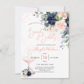 Invitation PixDezines Brunch Bubbly Navy Blush H2 fleurs Inv (Devant)