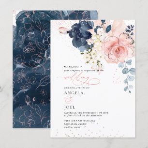 Invitation PixDezines Brunch Bubbly Navy Blush H2 fleurs Inv