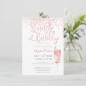Invitation PixDezines Brunch Bubbly/Pink+Silver Confetti (Debout devant)