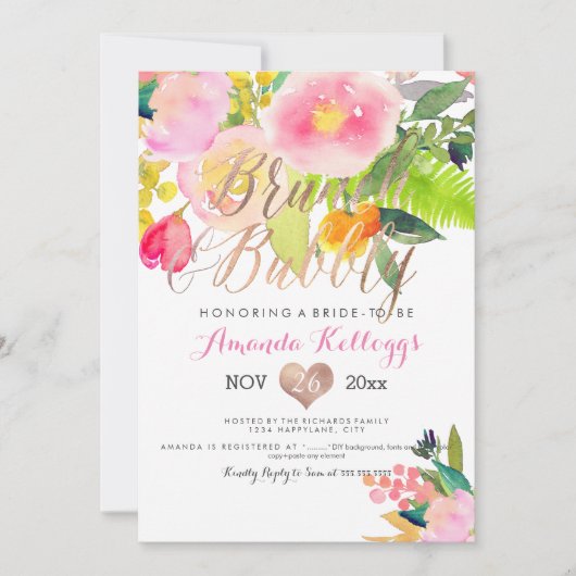 Invitation PixDezines Brunch & Bubbly Spring Floral (Devant)