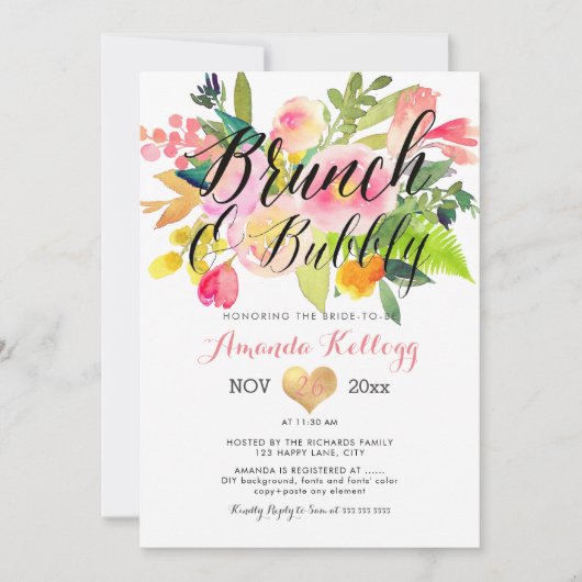 Invitation PixDezines Brunch & Bubbly Spring Floral (Devant)