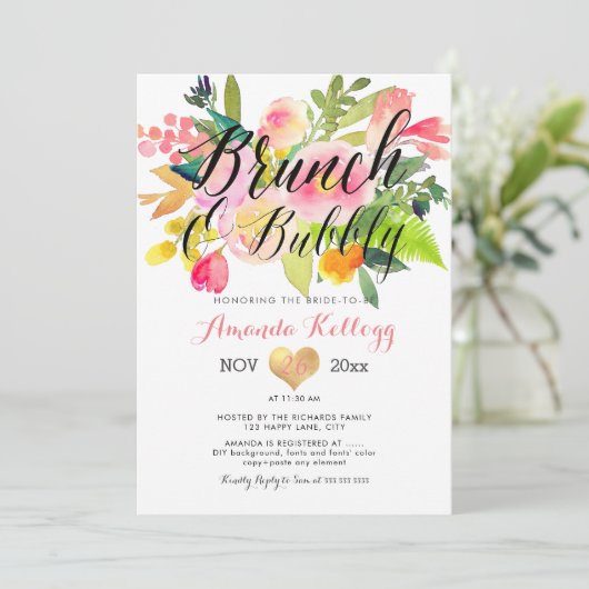Invitation PixDezines Brunch & Bubbly Spring Floral (Debout devant)