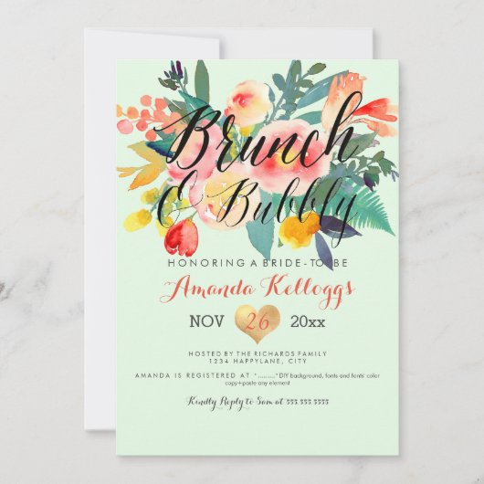 Invitation PixDezines Brunch & Bubbly Spring Floral/Coral+Min (Devant)