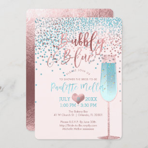 Invitation PixDezines Brunch N Bubbly/Rose Gold/Blue Confetti