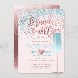 Invitation PixDezines Brunch N Bubbly/Rose Gold/Blue Confetti