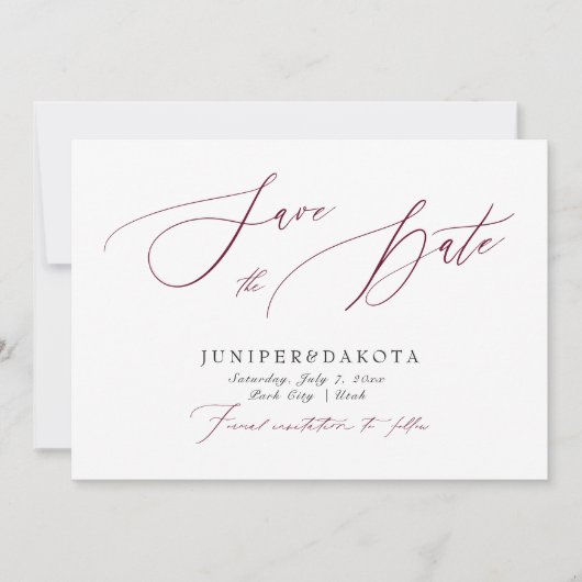 Invitation PixDezines Burgundy Elegant Script Enregistrer la (Devant)