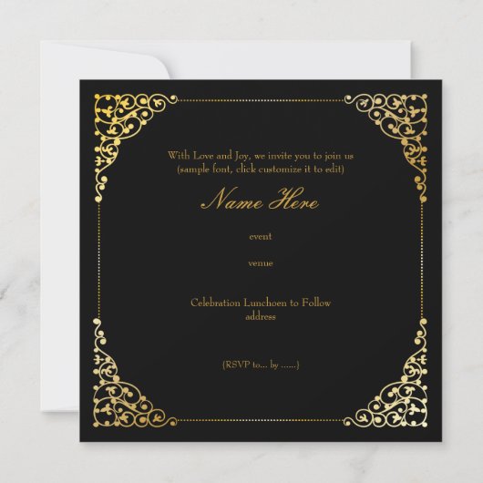 Invitation PixDezines cadre en filigree/fausse or/couleurs do (Dos)