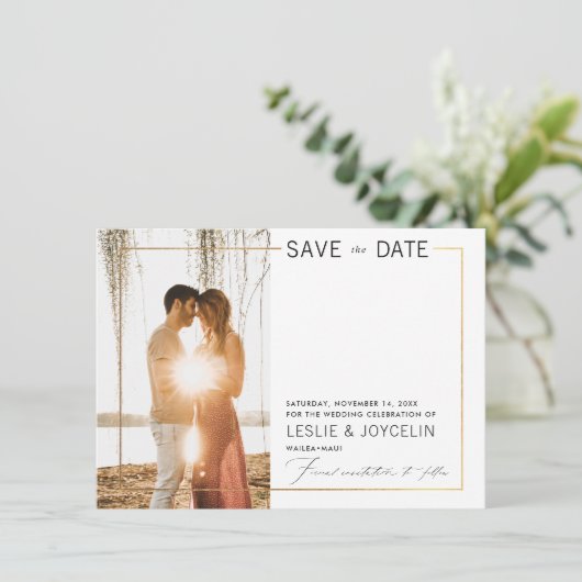 Invitation PixDezines cadre minimaliste Faux Gold (Debout devant)