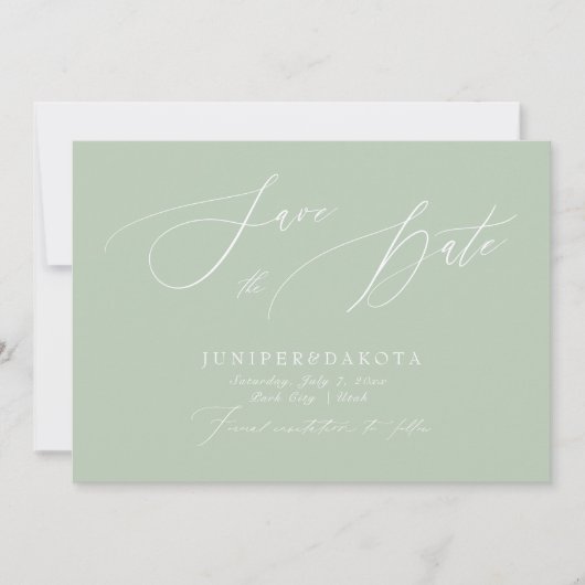 Invitation PixDezines Celadon Green Script Enregistrer la dat (Devant)