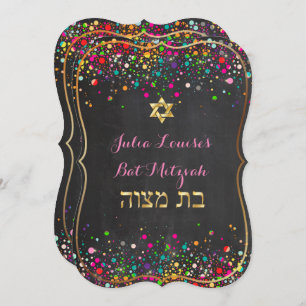 Invitation PixDezines chalkboard/arc-en-ciel/bat mitzvah