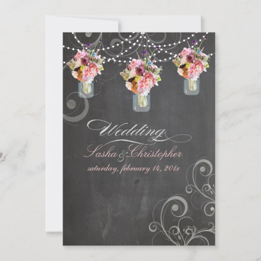 Invitation PixDezines chalkdboard+mason jars+fleurs sauvages (Devant)