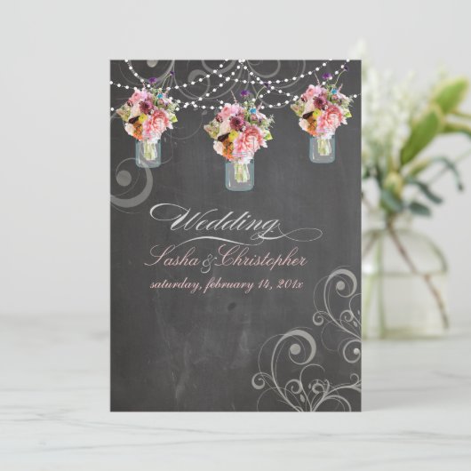 Invitation PixDezines chalkdboard+mason jars+fleurs sauvages (Debout devant)