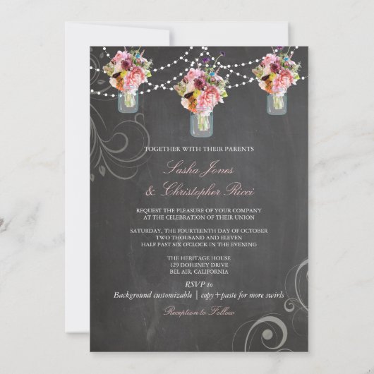 Invitation PixDezines chalkdboard+mason jars+fleurs sauvages (Dos)