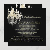 Invitation PixDezines Chandelier de cristal + Damas/noir+blan (Devant / Derrière)