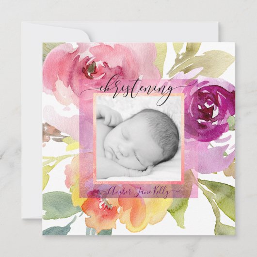 Invitation PixDezines Christening Bold Watercolor Flowers (Devant)