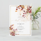 Invitation PixDezines Chute Foliage Rustique Aquarelle Baptêm (Debout devant)